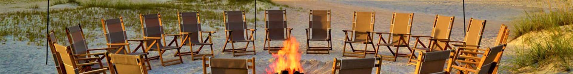 Deck chairs around a fire