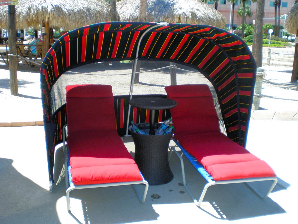 Large Cabana with lounger and cooler table