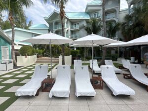 south beach with loungers underneath
