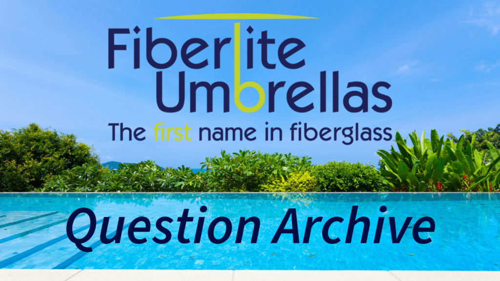 Fiberlite Logo over Pool Background with Umbrella Questions