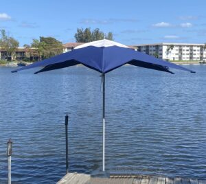 Marine Blue Eclipse umbrella on dock